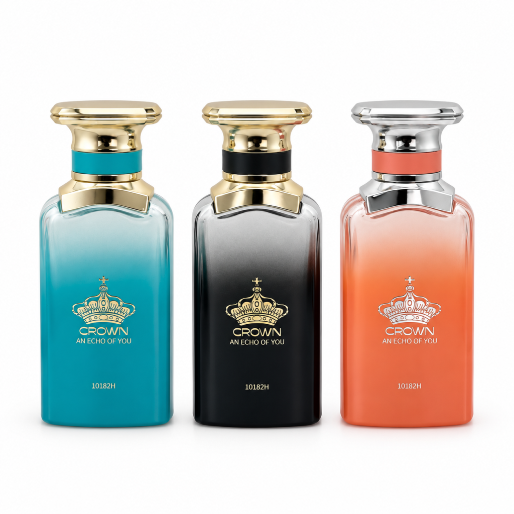 Front view of 100ml glass perfume bottle, model 10182H
