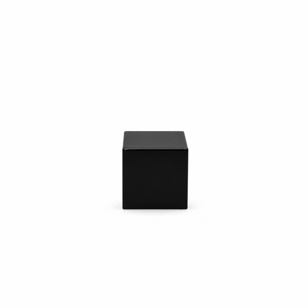 Square perfume bottle cap with a flat top and subtly rounded edges, showing the front and top.